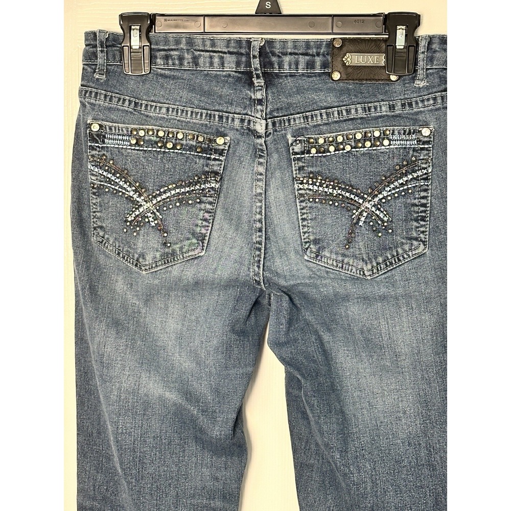 Tru Luxe Jeans Womens Denim Mid‎ Rise Stretch Embellished Pocket Blue Size 27/4
